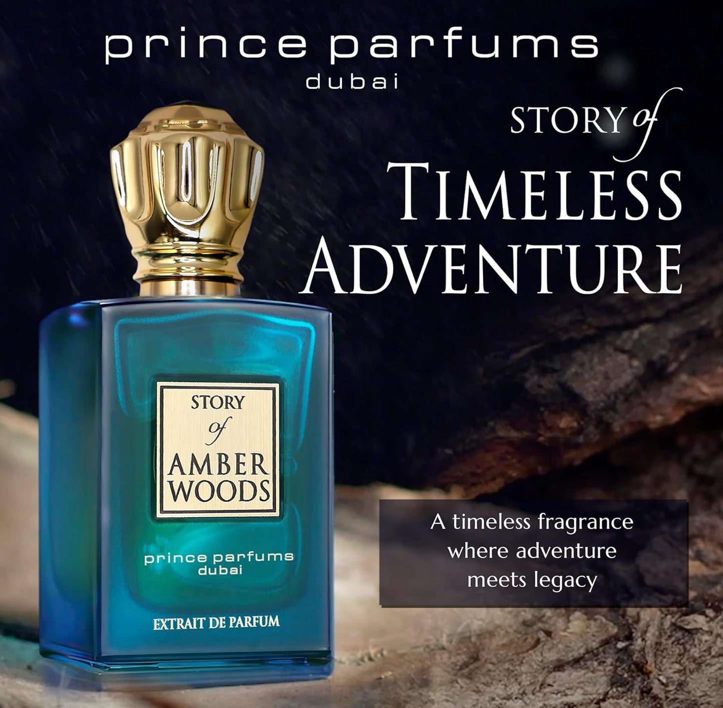 Prince Parfums Dubai - The Story of Amber Woods - 3.4 Ounces - Exquisite Men's Extrait de Parfum - Rich, Luxurious Scent of Amber, Cedar, Vetiver for the Modern Man - Depth, Warmth & Mastery