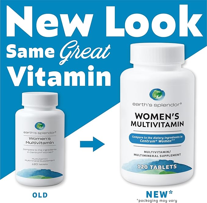 Earth's Splendor Women's Multivitamin, Overall Wellness Support, Multimineral Supplements, Helps Support Metabolism, Vitamin B12, Vitamin A, C, D, E, K, B6, Biotin (120 Immune Support Tablets)