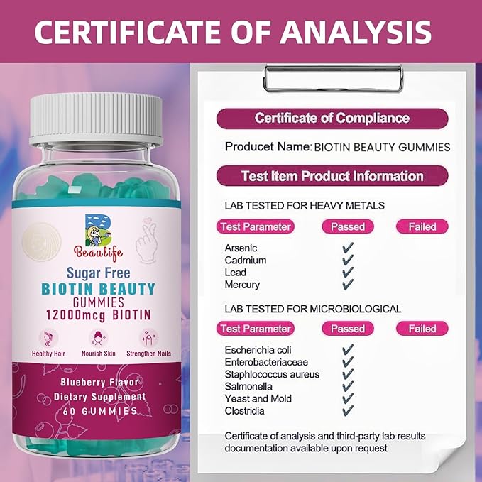Biotin Collagen Gummies, Hair Skin and Nails,for Women & Men, Biotin, Chlorophyl, Collagen, Biotin Supplement, 60 Gummy Bears
