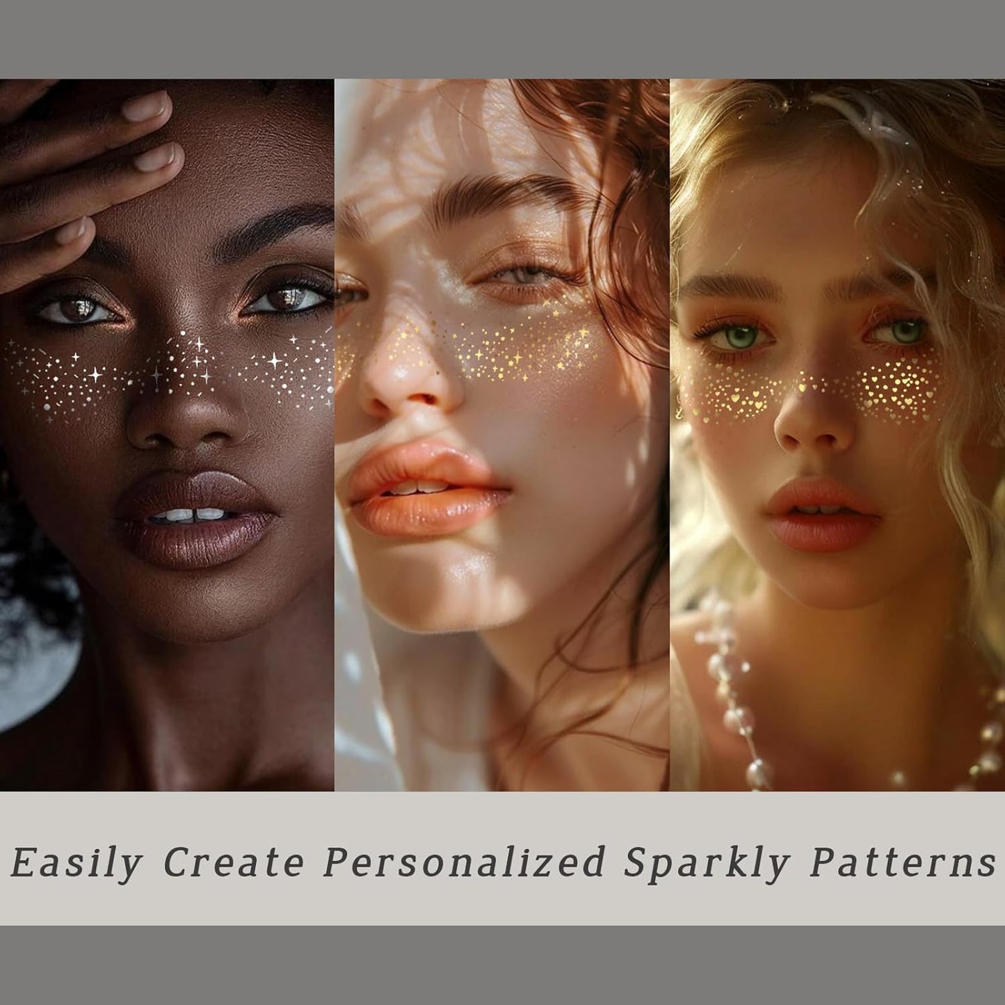 6 PCS Glitter Freckles Face Tattoo, Gold & Silver Waterproof Face Sparkle Speckles Patches for Women, Cute Star Metallic Glitter Temporary Tattoo Makeup Accessories for Festival #Set B