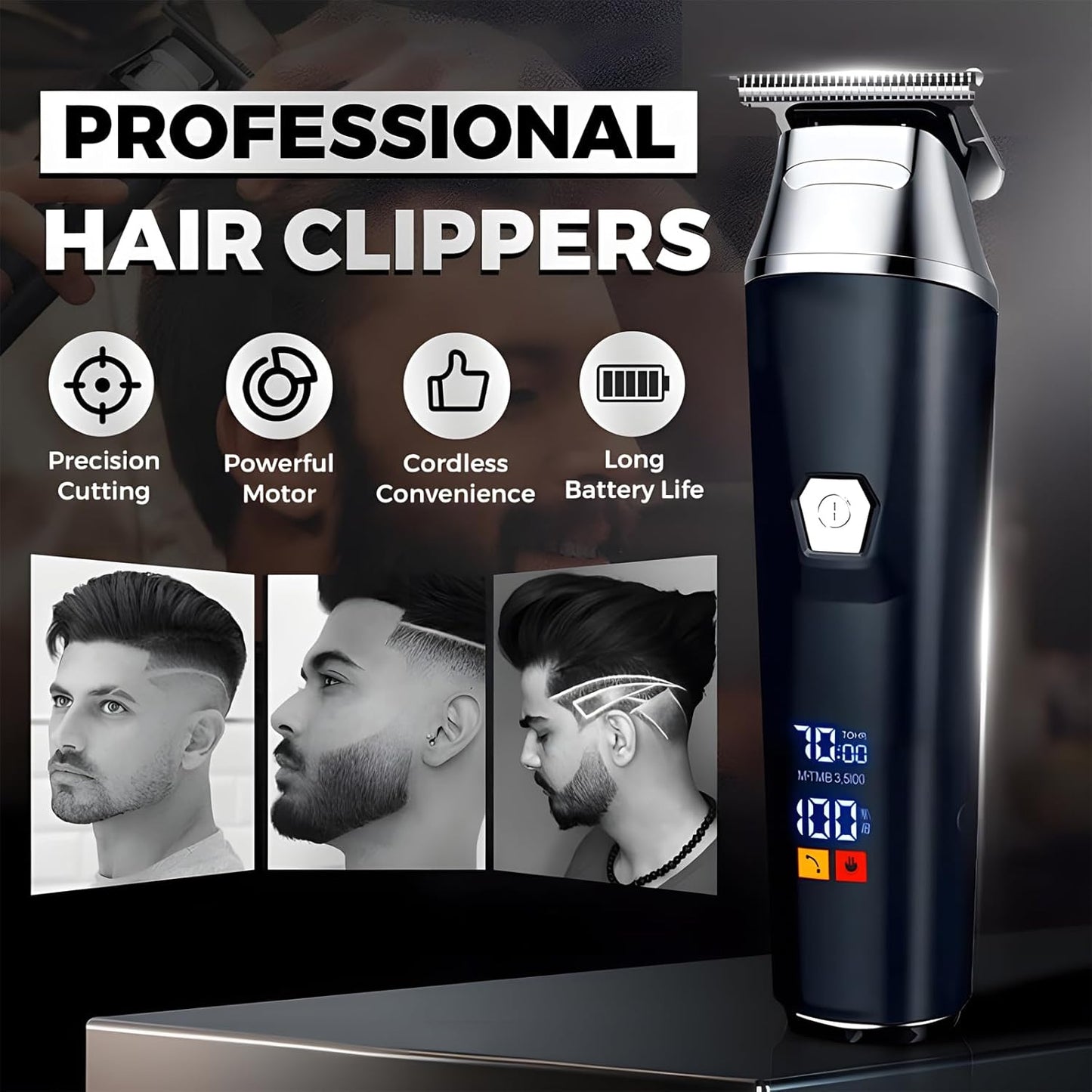 Household Digital Display Professional Electric Hair Clipper Set, Clippers and Trimmers Set with Maquinas De Cortar Pelo Profesionales Wall, Geta Clean, Fresh Haircut at Home (1 Set)