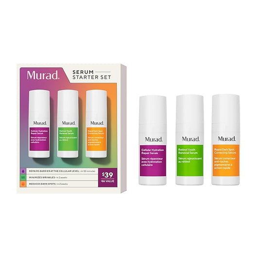 Murad Serum Starter Kit - 3-Piece Trial Kit ($86 Value) - Clinical Serums for Wrinkles, Dark Spots, & Repair - Retinol Serum 0.33Fl Oz, Dark Spot Serum 0.33Fl Oz, Cellular Hydration Serum 0.33Fl Oz