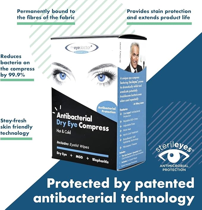 The Eye Doctor Essential Treatment Bundle - Reusable Hot Cold Eye Compress & 20x Single Use Tea Tree Eyelid Wipes for Dry Eye, Blepharitis & MGD - Microwave Safe Mask