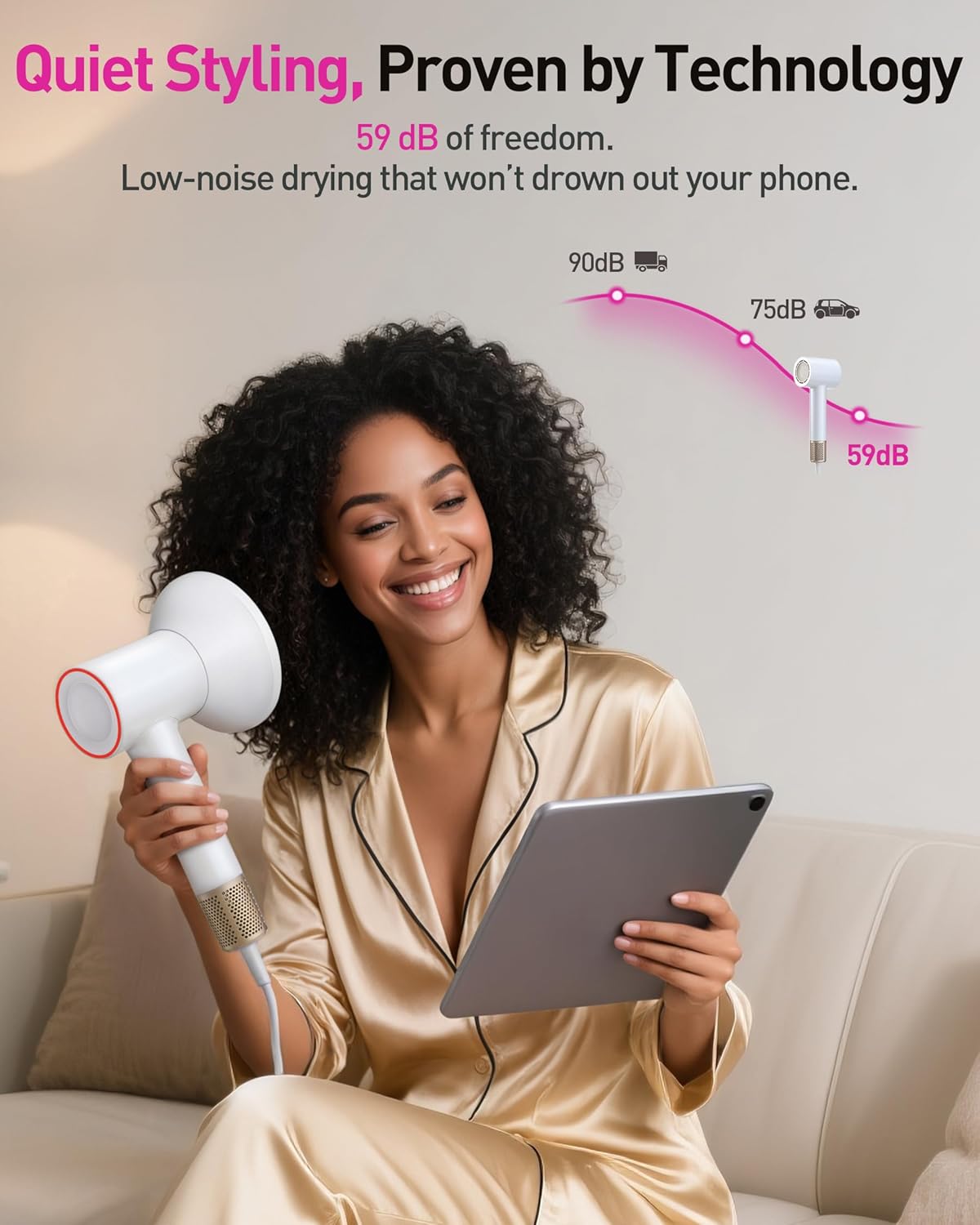 High-Speed Hair Dryer, 160,000 RPM Brushless Motor for Ultra-Fast Drying,500M Ionic Negative for Frizz Reduce, Low Noise Thermo-Control Blow Dryer with Diffuser for Curly Hair Women and Men,White