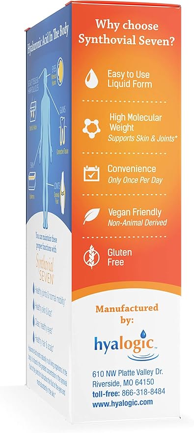 Hyalogic Synthovial Seven Hyaluronic Acid Liquid - HA Support - Vegan - 1 oz