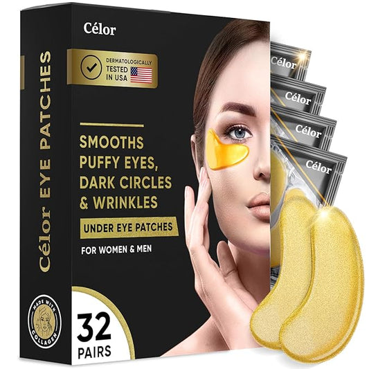 CÉLOR Under Eye Patches for Puffy Eyes and Dark Circles (32 Pairs) with Amino Acid & Collagen - Under Eye Masks Great for Bachelorette Party Favors, Swag Bag Stuffers, Spa Gifts for Women