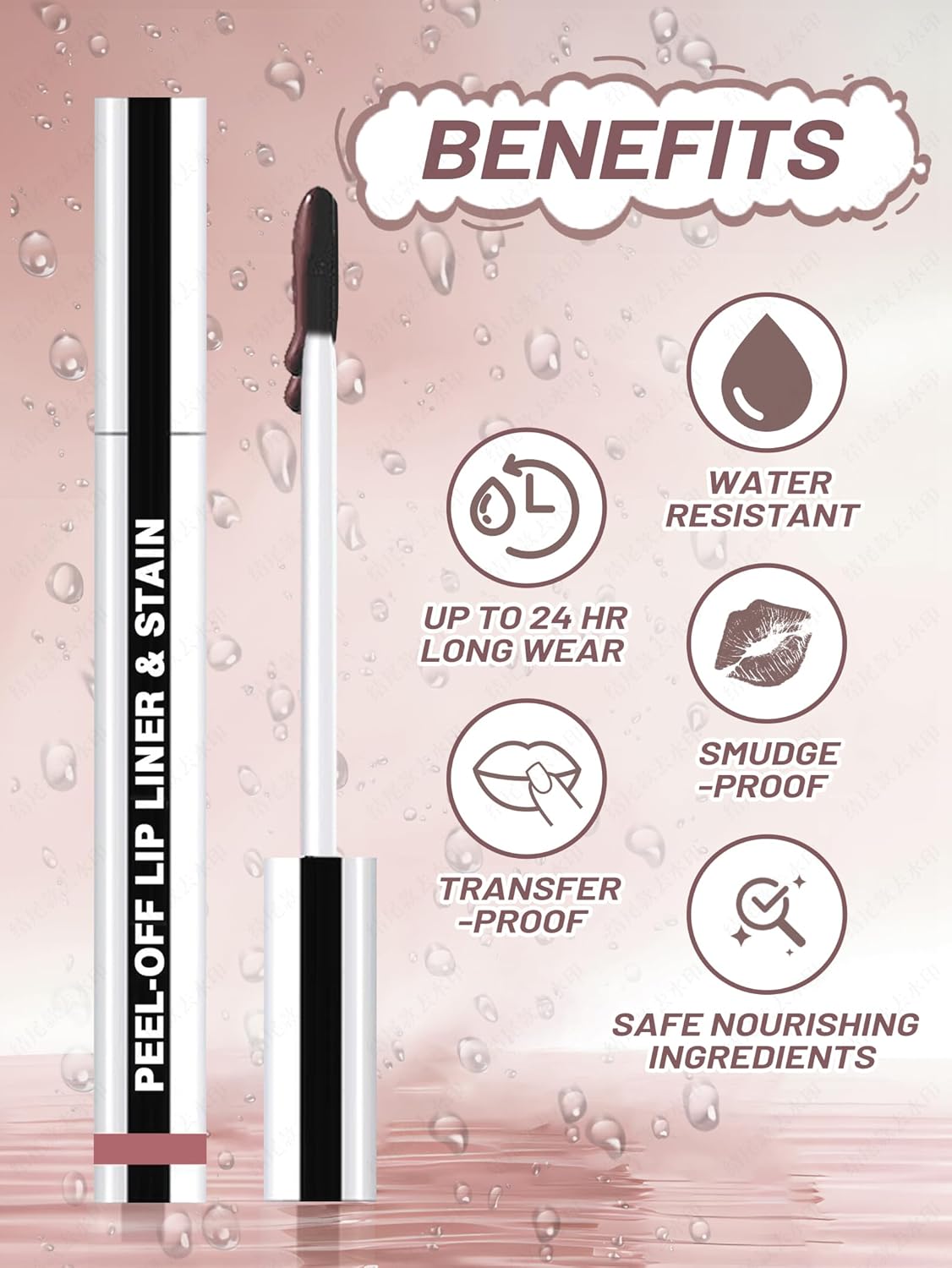 Lip Stain Peel Off Lip Liner Stain with Tweezer, Long Lasting Matte Lip Tint Tattoo, Highly Pigmented Color Lip Makeup, Waterproof Lipstick, Transfer-proof Lipstain for Women, Espresso