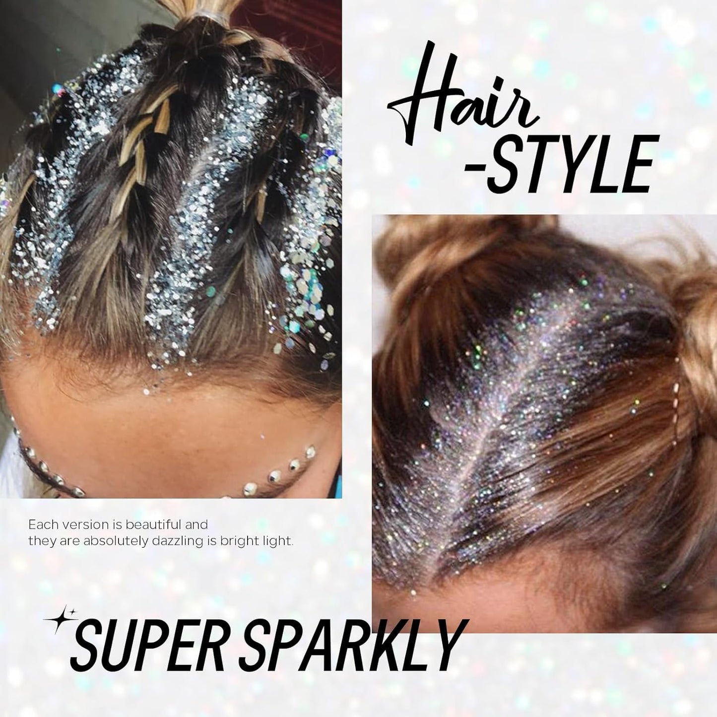 Clear White Face Body Hair Glitter Gel, Party Concerts Face Paint Mermaid Holographic Chunky Festival Rave Accessories Glitter Makeup, 6 Kinds of Sparkling Sequins for Hair Nail Eye Lip Body