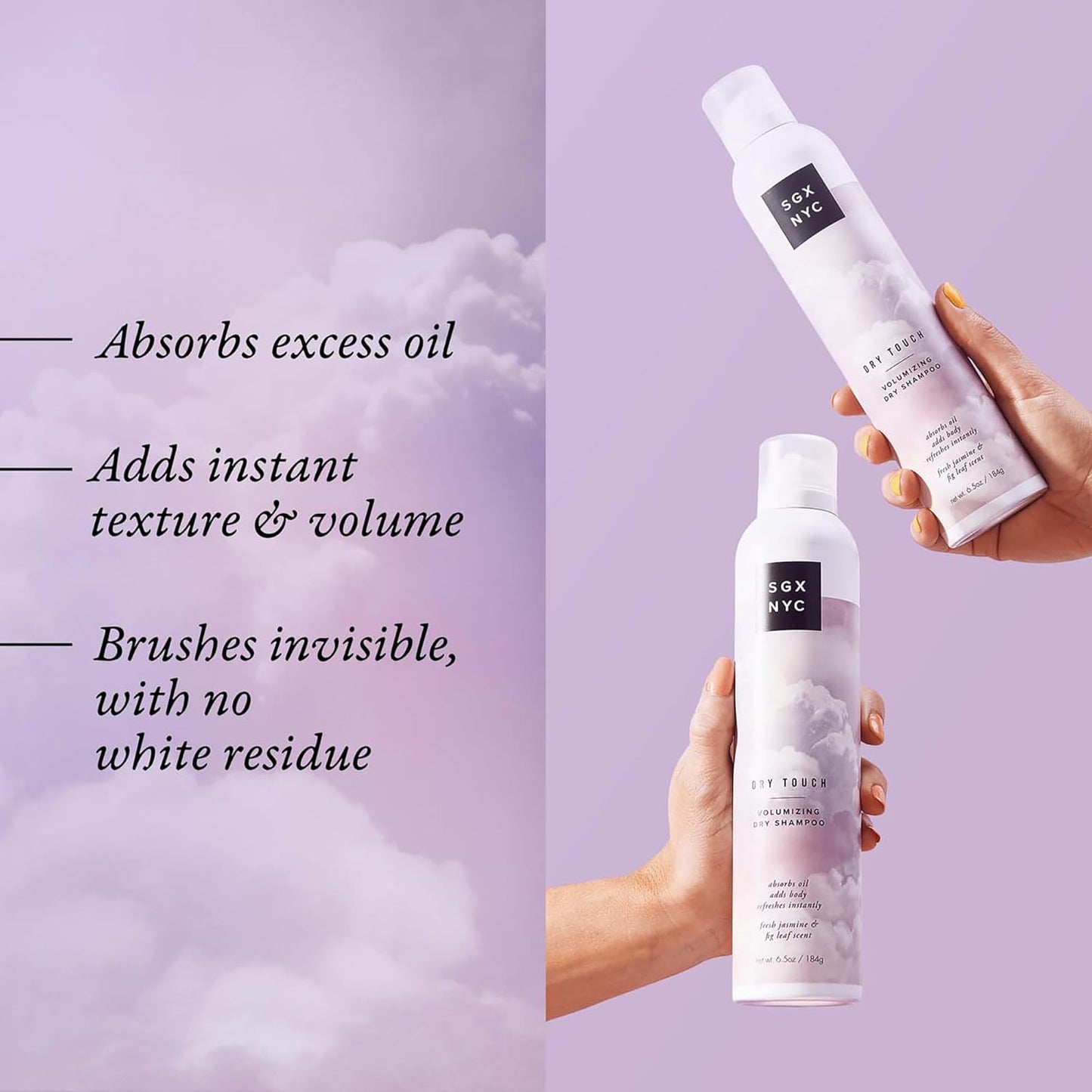 SGX NYC Dry Touch Volumizing Dry Shampoo - Paraben Free, Vegan Dry Shampoo Spray Absorbs Excess Oil - Fresh and Bouncy Hair with No Residue - 4 pc