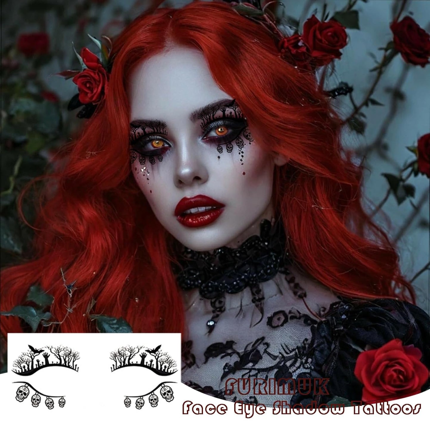 4 Sheets Halloween Face Eye Shadow Tattoo Stickers Eyeliner Decals Spider Web Skull Bat Face Makeup Temporary Tattoo Stickers for Women Halloween Masquerade Makeup Decoration