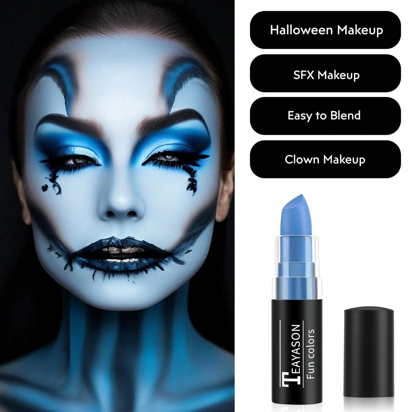 Blue Face Body Paint Stick, Matte Lipstick Eye Black Stick Face-Paint Make Up, Long Lasting Waterproof Blue Makeup for Halloween Avatar Sally Smurf Mystique Costume Cosplay Makeup