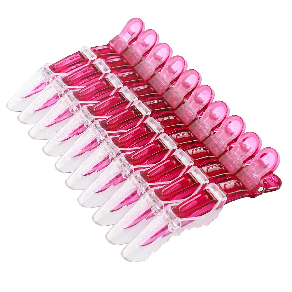 10pcs/set Croc Transparent Plastic Hairdresser Clips - Non Slip Alligator Clips for Women & Girls (10pcs-Rose Red)