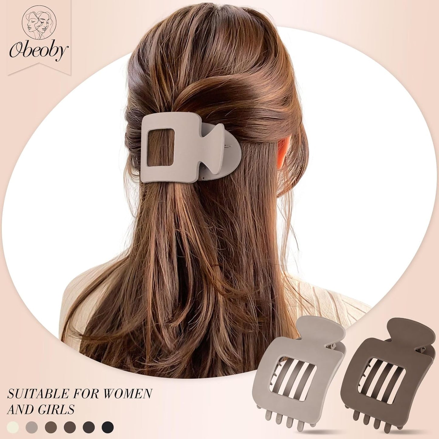 Obeoby 6 PCS Flat Claw Clips for Women, French Flat Hair Clips Large Hair Barrettes Accessories Stocking Stuffers Christmas Gifts (Neutral)