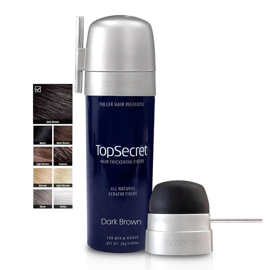 Top Secret Hair Building Fibers - Instantly Fill Thinning Hair - Undetectable & Natural Filler for Men & Women - Applicator Included - Weather & Sweat Resistant (Dark Brown, Large)