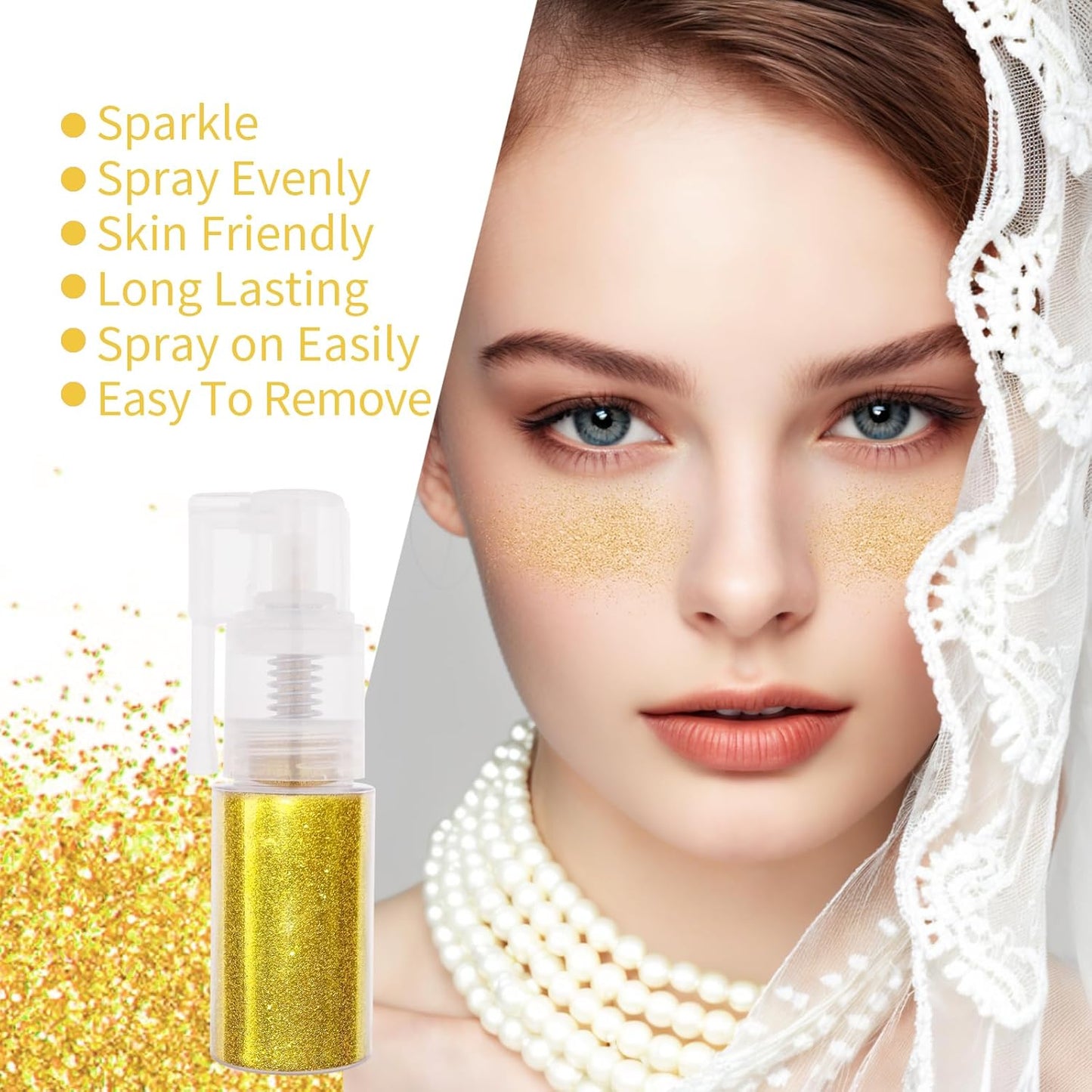 MEICOLY Gold Hair and Body Glitter Spray,25g/0.88OZ,Shinny Sparkle Glitter Spray for Clothes,Loose Shimmer Hairspray for Festival Rave Makeup/Stage Performance,Lightweight