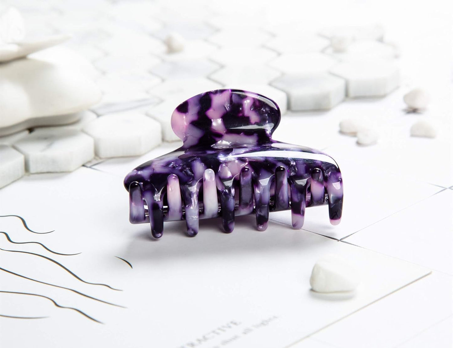 Handmade Celluloid Acetate French Design Barrettes Tortoise Shell Claws Hair Claw Luxury Fashion Accessories Hair Clip for Women (Purple)