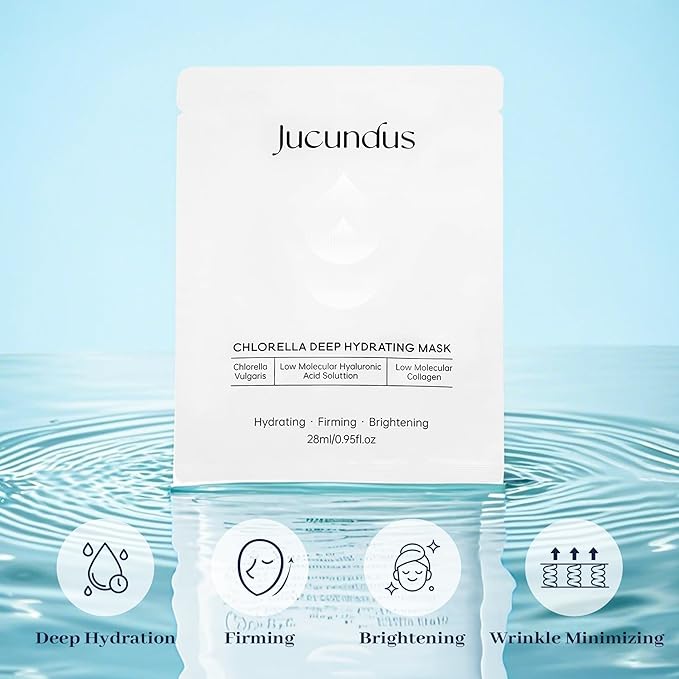Chlorella Deep Hydrating Mask, with Collagen and Hyaluroic Acid-Sheet Facial Mask Skincare with Chorella Vulgaris Extract, Hydrating, Firming,5ea