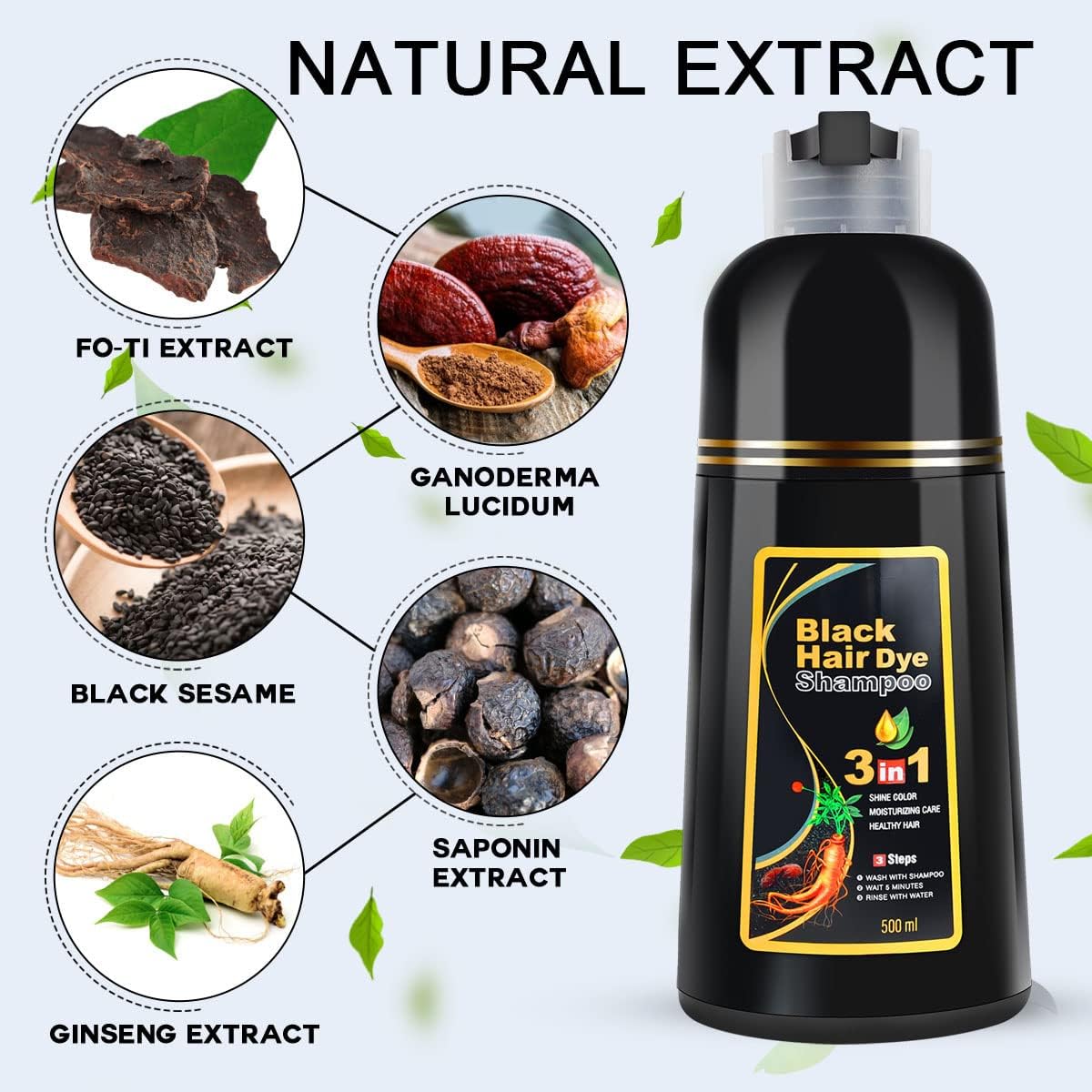 cosmpro Black Hair Dye Shampoo 3 in 1 for Women/Men for Gray Coverage Instant Hair Color Shampoo Semi Permanent Champu Para Cana