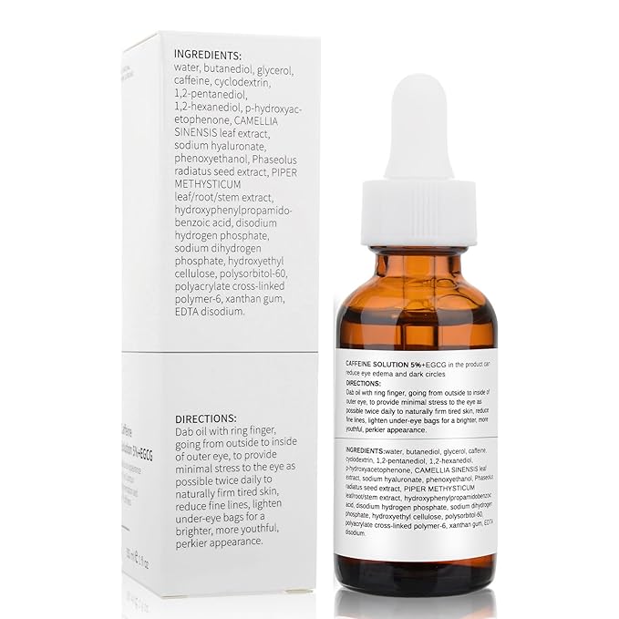 Caffeine Solution 5% + EGCG, Caffeine Eye Serum For Moisturizing, Targets Dark Circles & Puffiness, 1 PCS Natural Under Eye Serum For Facial Wrinkles & Fine Lines.