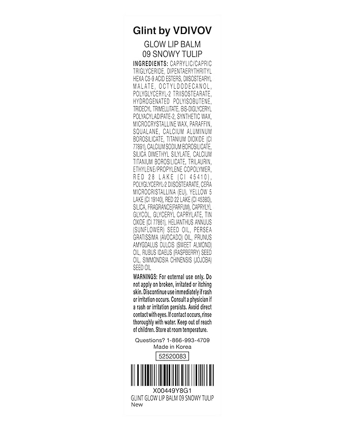 Glint Glow Lip Balm (Snowy Tulip, 0.1oz) - Moisturizing Stain Lipstick with Shine for Natural Lips, Tinted Treatment. Luxurious Korean Skin Care Makeup. Chapped, Dry, Cracked