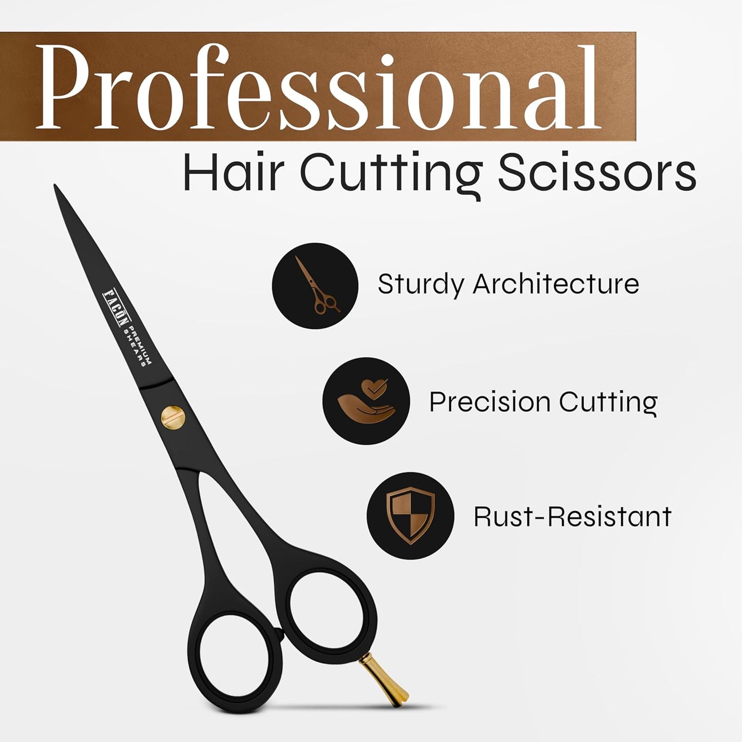 Facón Hair Cutting Scissors - Professional Hair Scissors 6.5 Inch Razor Edge Barber Shears Salon Hair Cutting Shears - Japanese Stainless Steel - Precision Cutting Premium Shears for Men, Women & Kids