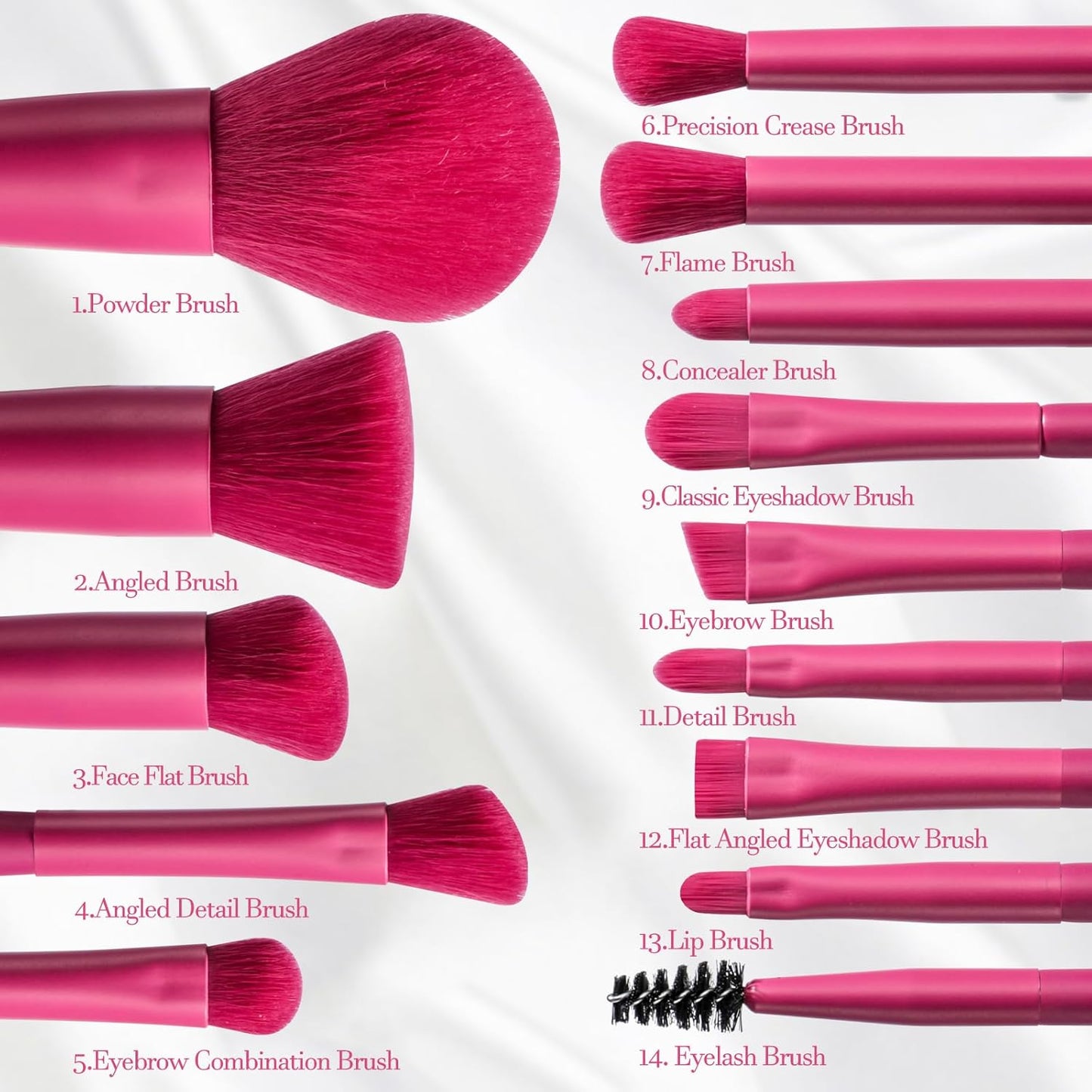 BS-MALL Travel Makeup Brush Set Foundation Powder Concealers Eye Shadows Makeup Set with LED light Mirror 14 Pcs (HotPink)