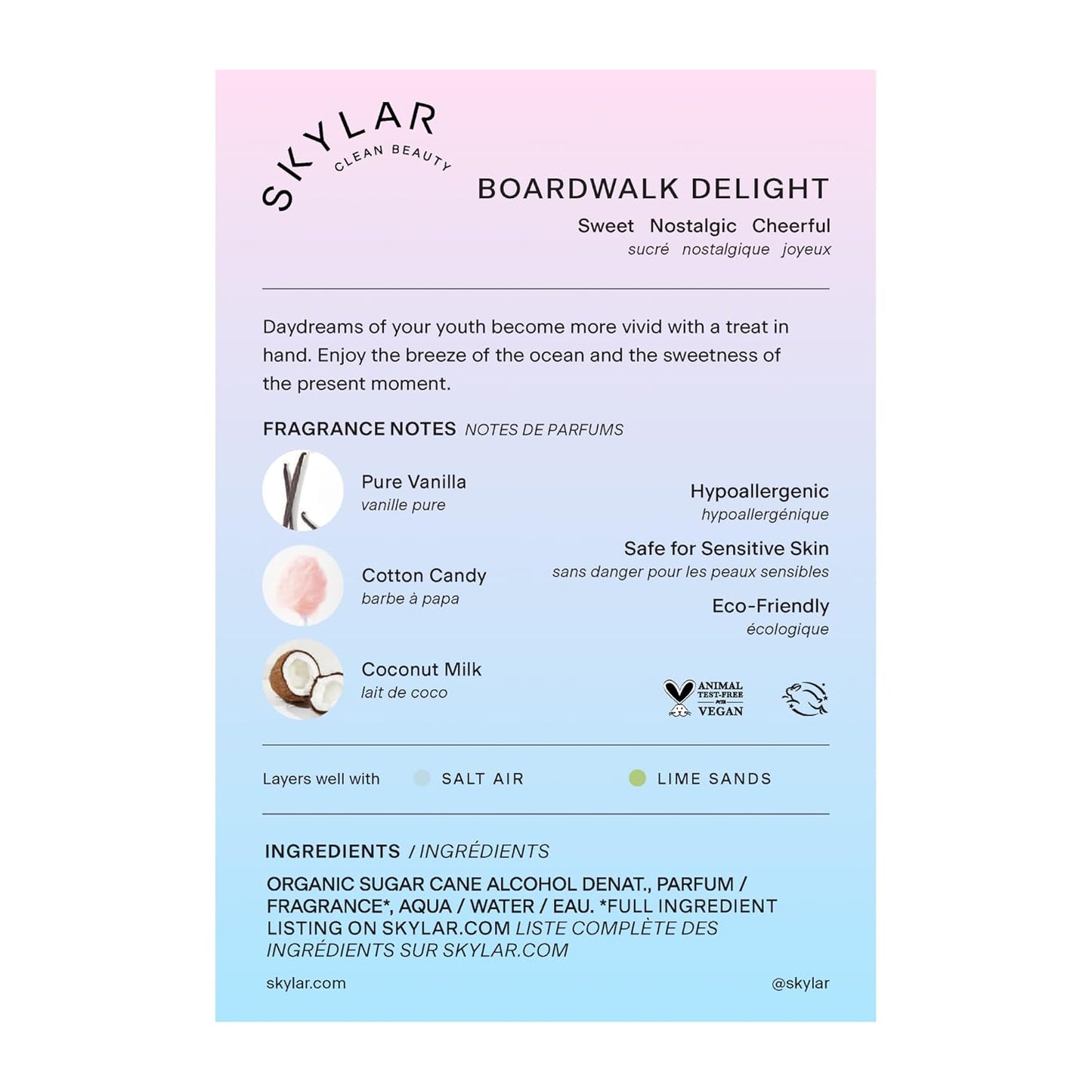 Skylar Boardwalk Delight Eau de Parfum - Hypoallergenic & Clean Perfume for Women & Men, Vegan & Safe for Sensitive Skin - Notes of Cotton Candy, Vanilla & Coconut Milk - 50mL /1.7 Fl oz