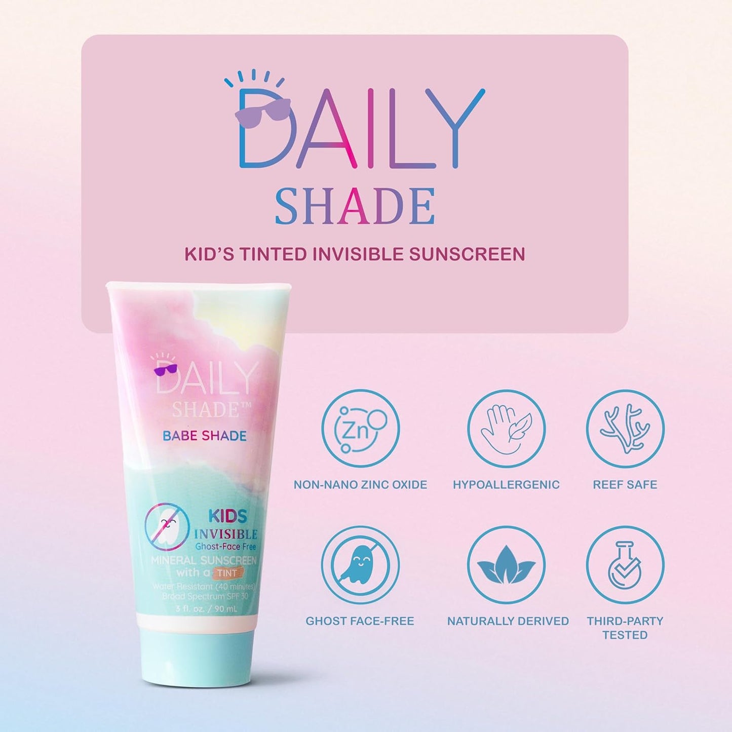 Babe Shade Kid's Tinted Mineral Sunscreen for Face & Body with SPF 30 - Non-Nano Zinc, Reef Safe, Travel Size, Water Resistant & Hypoallergenic Skin Care for All Types of Skin Tone - 90ml