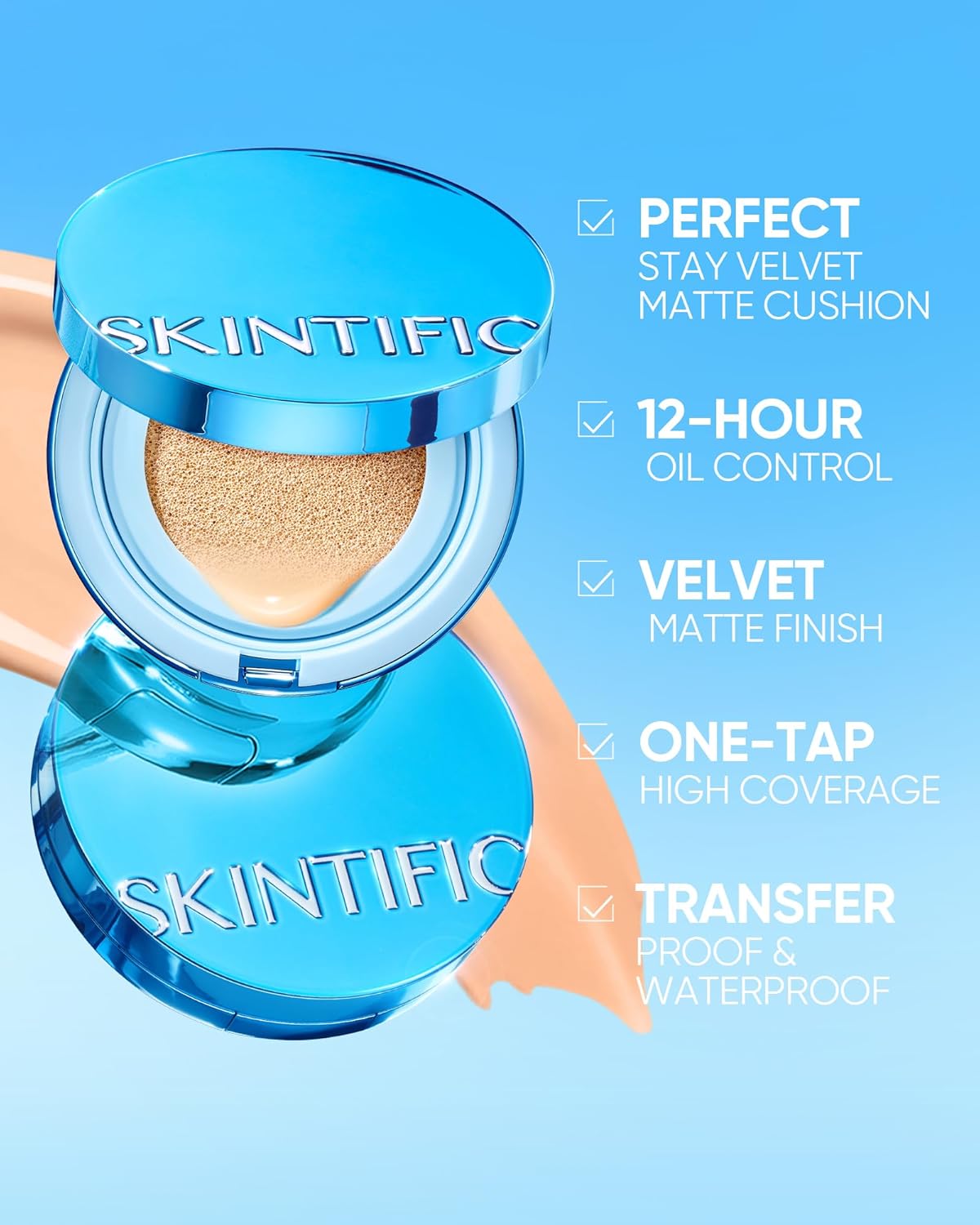 Velvet Matte Cushion Foundation Blue Ultra Cover Powder Foundation, 12h Oil-Control, Lightweight, Long-Lasting, Waterproof Korean Cushion Makeup(#01W Warm Vanilla)