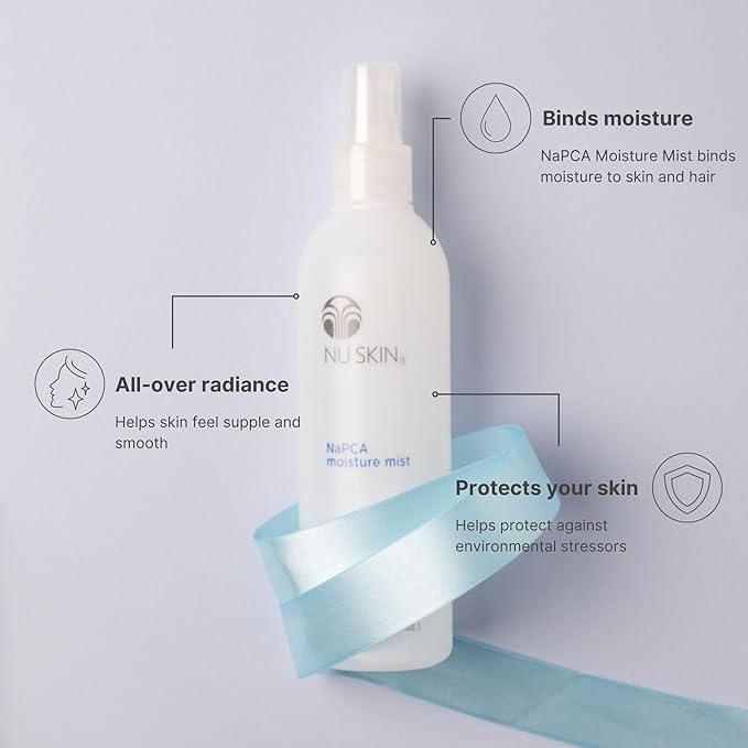Nu Skin NaPCA Moisture Mist | Revitalizing Moisturizer & Cooling Mist with Hyaluronic Acid | Hydrating Spray for Face, Body & Hair | Sodium PCA for All Skin Types | 8 oz | 2 Pack
