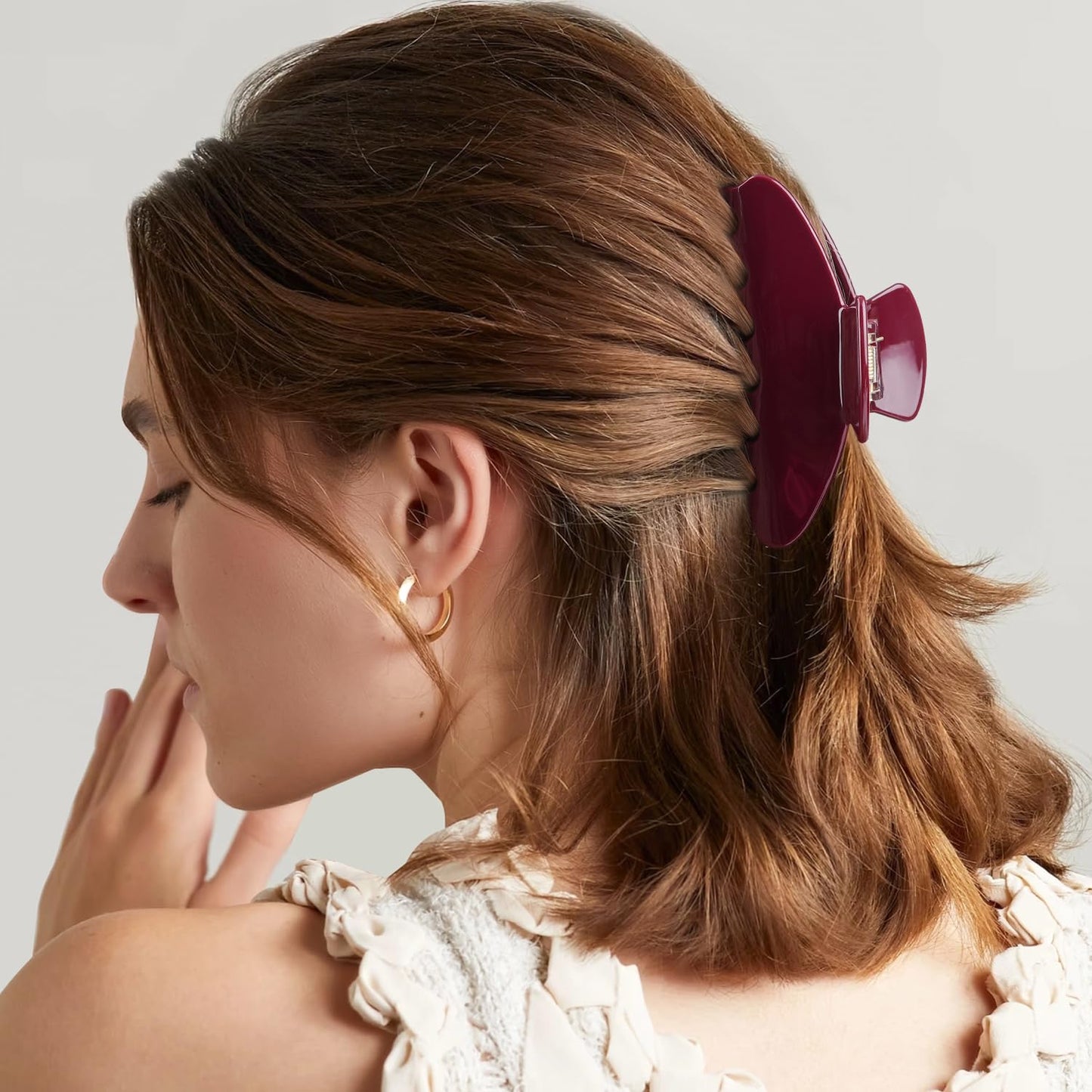 MAORULU Cute Claw Clip for Women – 4'' Large Acetate Hair Clips for Thick Thin Curly Long Hair, Durable Hair Clamps Non-slip Y2K Jaw Clip, Strong Hold, Stylish French Design (Wine Red)