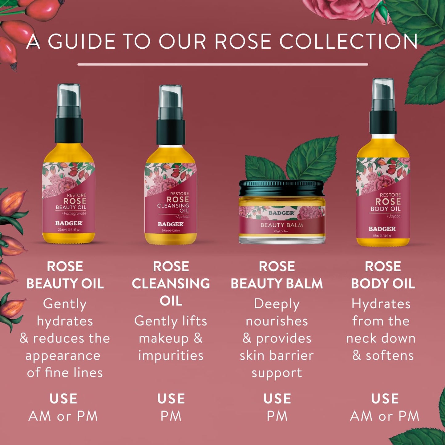 Badger Rose Beauty Balm, Intensive Moisturizer, 28 g/1oz