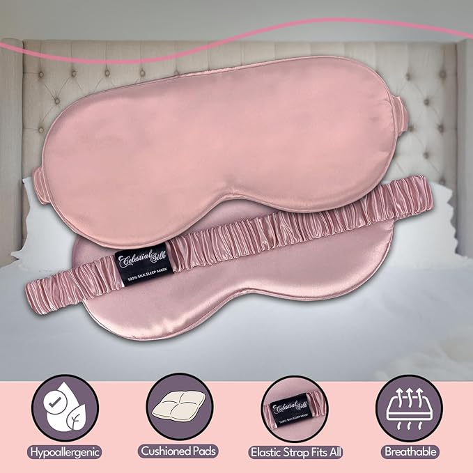 CELESTIAL SILK 100% Silk Sleep Mask for Women with Silk Covered Elastic Strap, Mask for Sleeping (One Size, Vintage Pink)