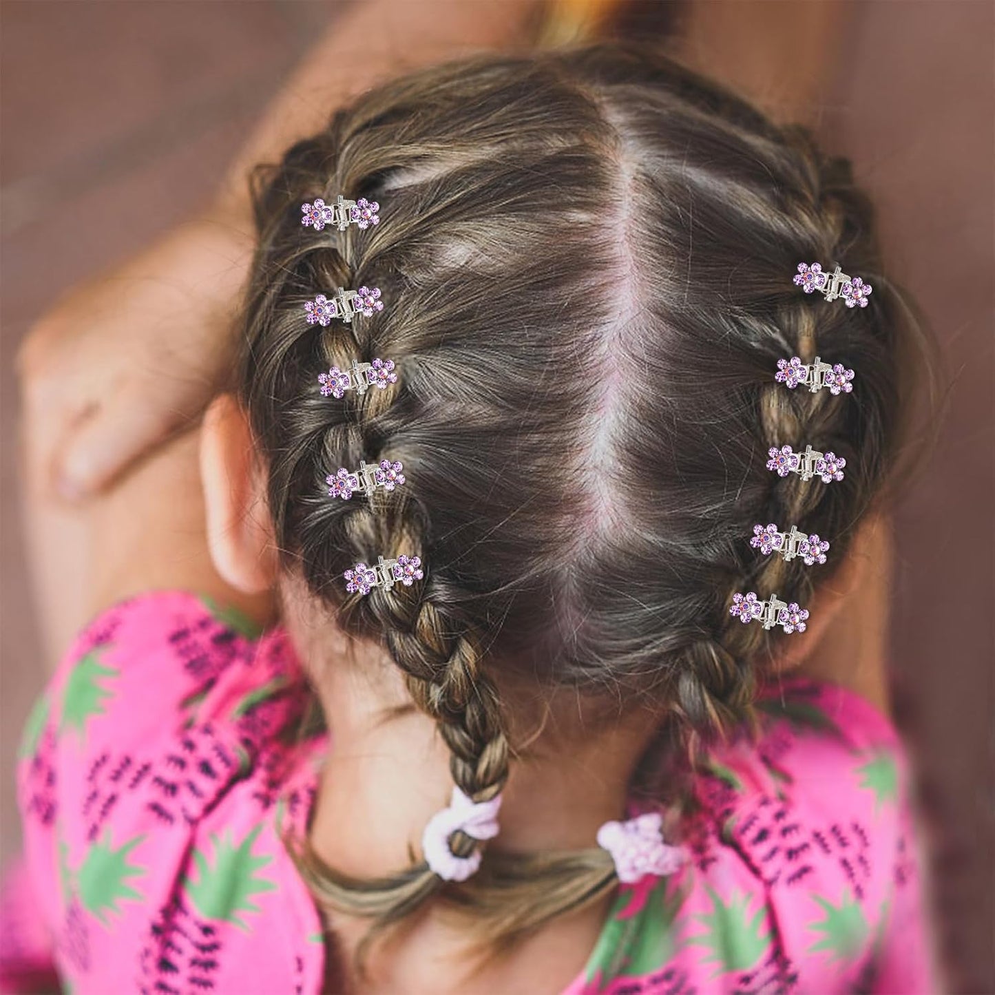 65PCS Mini Purple Flower Hair Clips with Rhinestone Mini Glitter Teeth Rhinestone Flower Hair Accessories No-Slip Grip Metal Jaw Clamps for Girls Women (Silver-Purple Crystal)