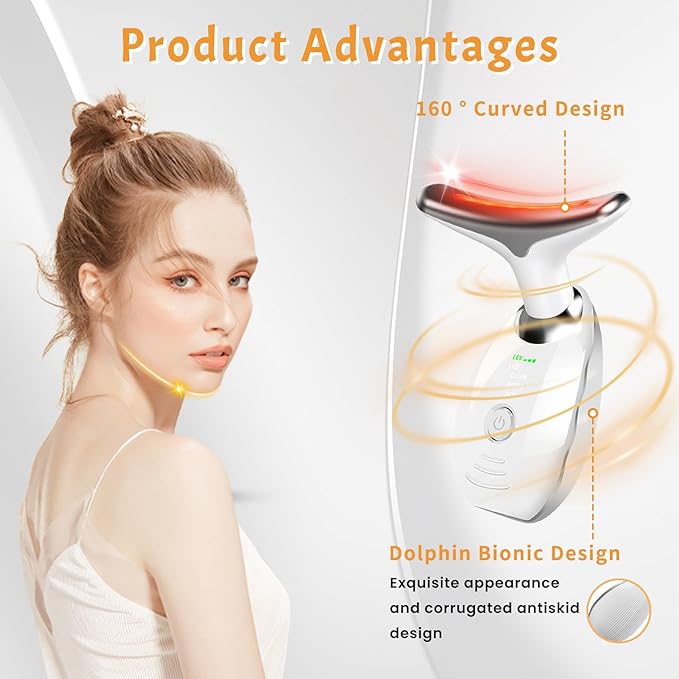 7 Color Face and Neck Massager for Skin Care, Multifunctional Facial Tool With Non-Slip Design, White