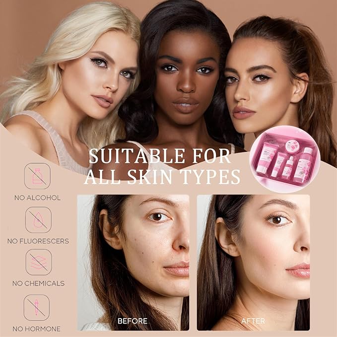 Cherry Blossom Skin Care Kit - Skincare for Girls 10-12 - Hydrating Travel Essentials - Travel Kit with Face Wash, Essence, Toner, Cream & Eye-cream - Skin Care Sets & Kits Gift Set for Women