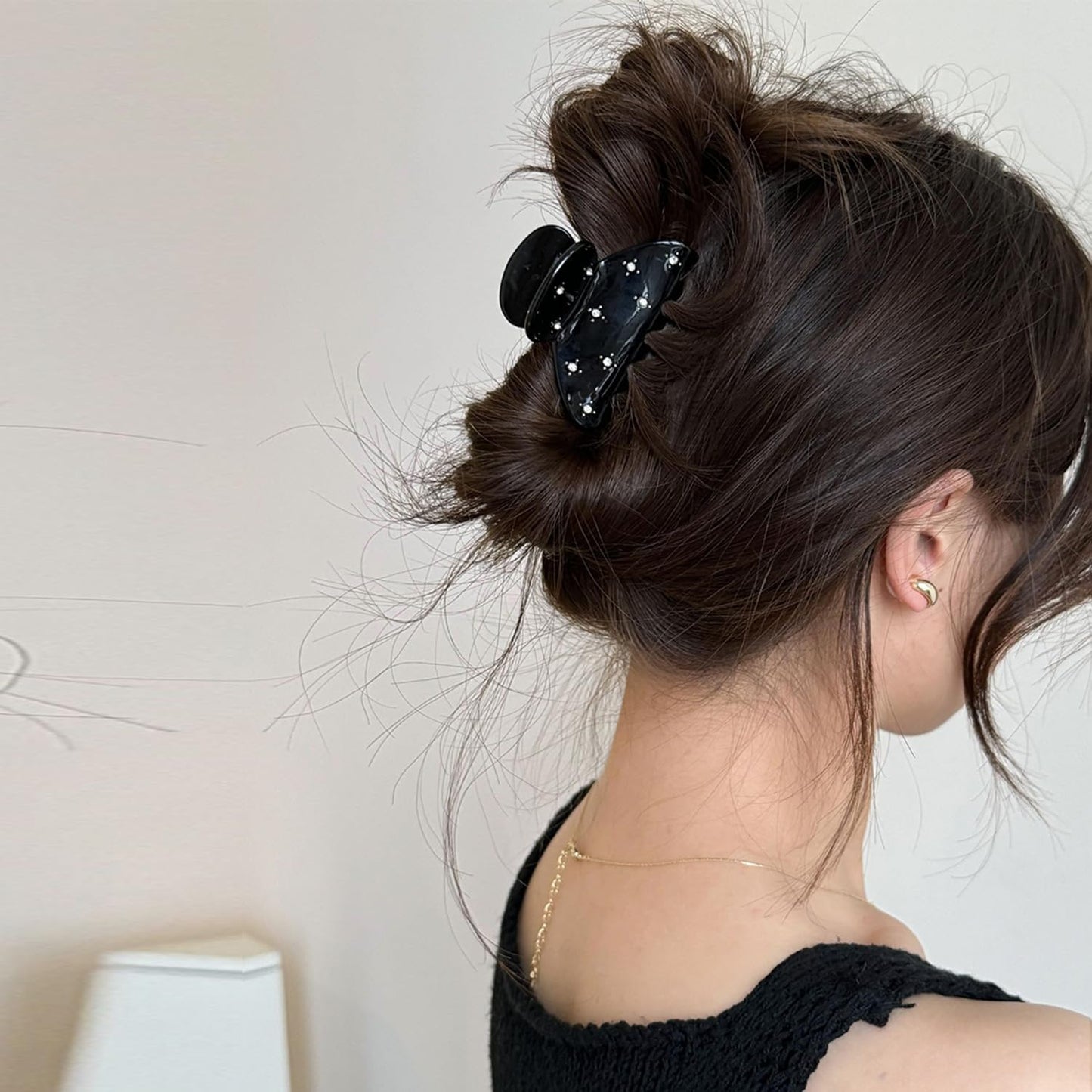 Medium Rhinestone Hair Claw Clips for Women Girls, 3 Pack Sparkling Jaw Clip, Strong Hold Non-Slip Hair Claw Acrylic Hair Clips for Thick Thin Hair - Black, White and Tortoise