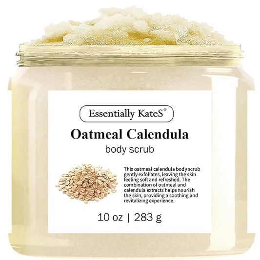 Oatmeal + Calendula Body & Foot Scrub 10 oz - Very Gentle, and Perfect for Sensitive Skin, for a complete spa-like experience - The best stocking stuffer.