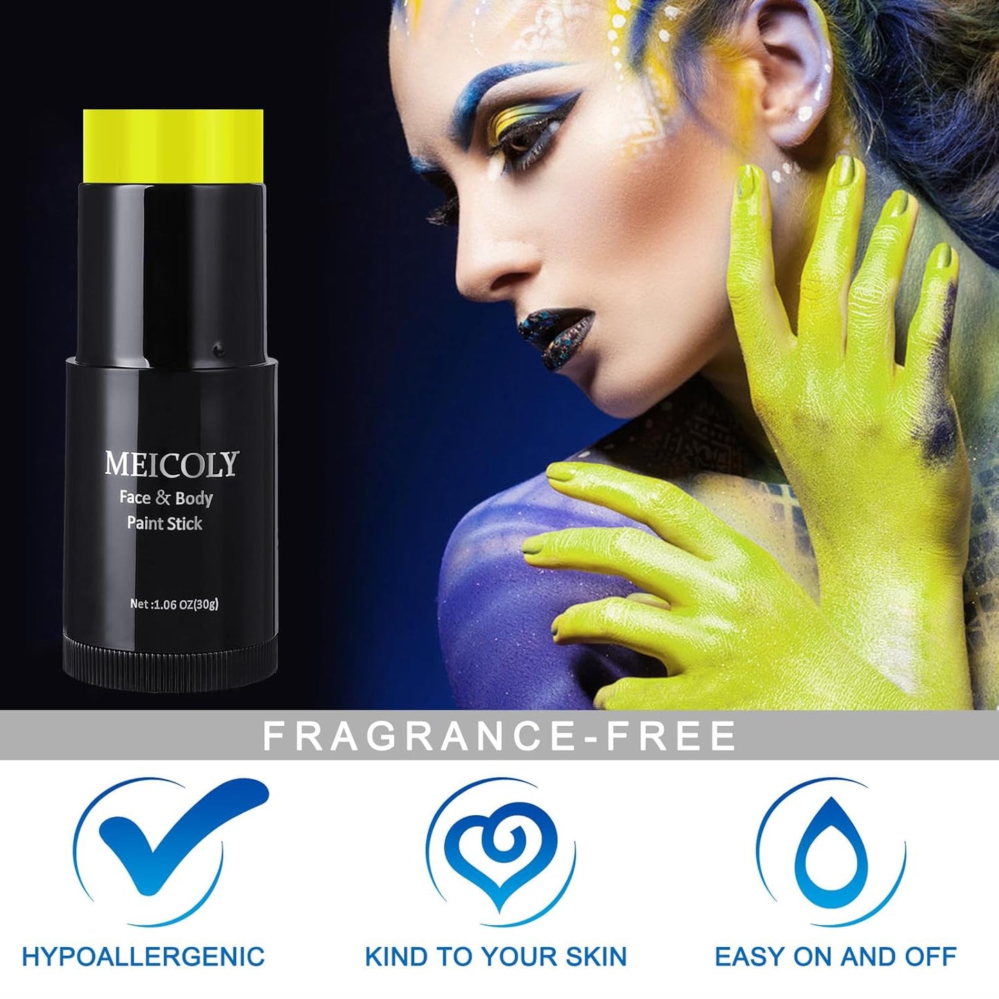 MEICOLY Ogre Green Face Body Paint Stick,Elphaba Face Paint Makeup,Cream Face Paint for Disgust Goblin Demon Halloween SFX Special Effects Cosplay Makeup,Waterproof Eye Black Stick