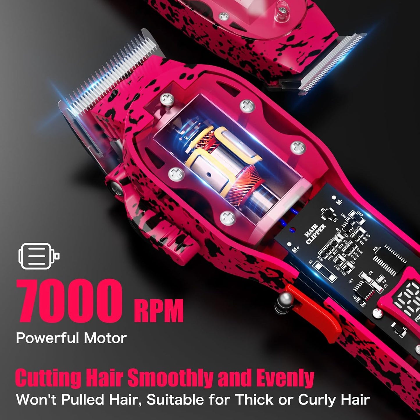 Professional Hair Clippers for Men, Cordless Barber kit for Hair Cutting & Grooming, Pink Hair Clippers and Trimmer Set for Barber Haircut with LED Display, 8 Fade Taper Combs