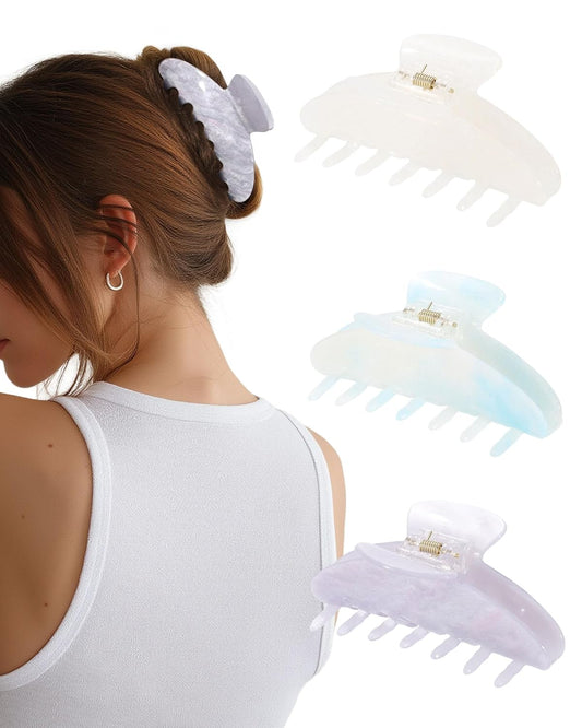 Molans 3PCS Hair Claw Clips Acrylic Clamps for women - Non-slip Strong Hold Barrettes for Thin Thick Hair, Medium hair clips Accessories