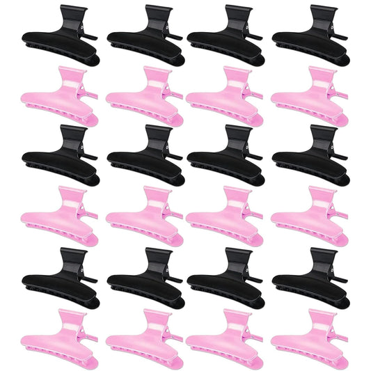 Ondder 24 Pcs Black and Pink Butterfly Hair Clips for Styling and Sectioning - Pro Claws Clamps for Cutting, Coloring - Hair Accessories for Women Girls