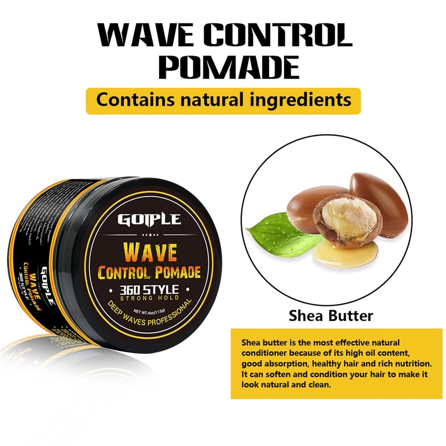 Natural Wave Pomade for Men Strong Hold, Easy Wash 360 Wave Training Hair Cream, Waves Grease for Men Promotes Layered Waves, Moisture, Control & Shine (Wave Pomade+Wave Brushes*2+ Silky Durag)