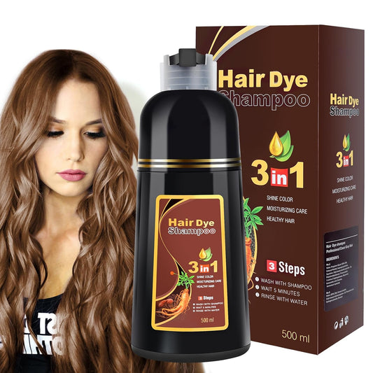 IIIMEIDU Chestnut Brown Hair Dye, Herbal Hair Color for Gray Hair Coverage, Color Shampoo for Women and Men, 3 in 1 Natural Ingredients, 500ml