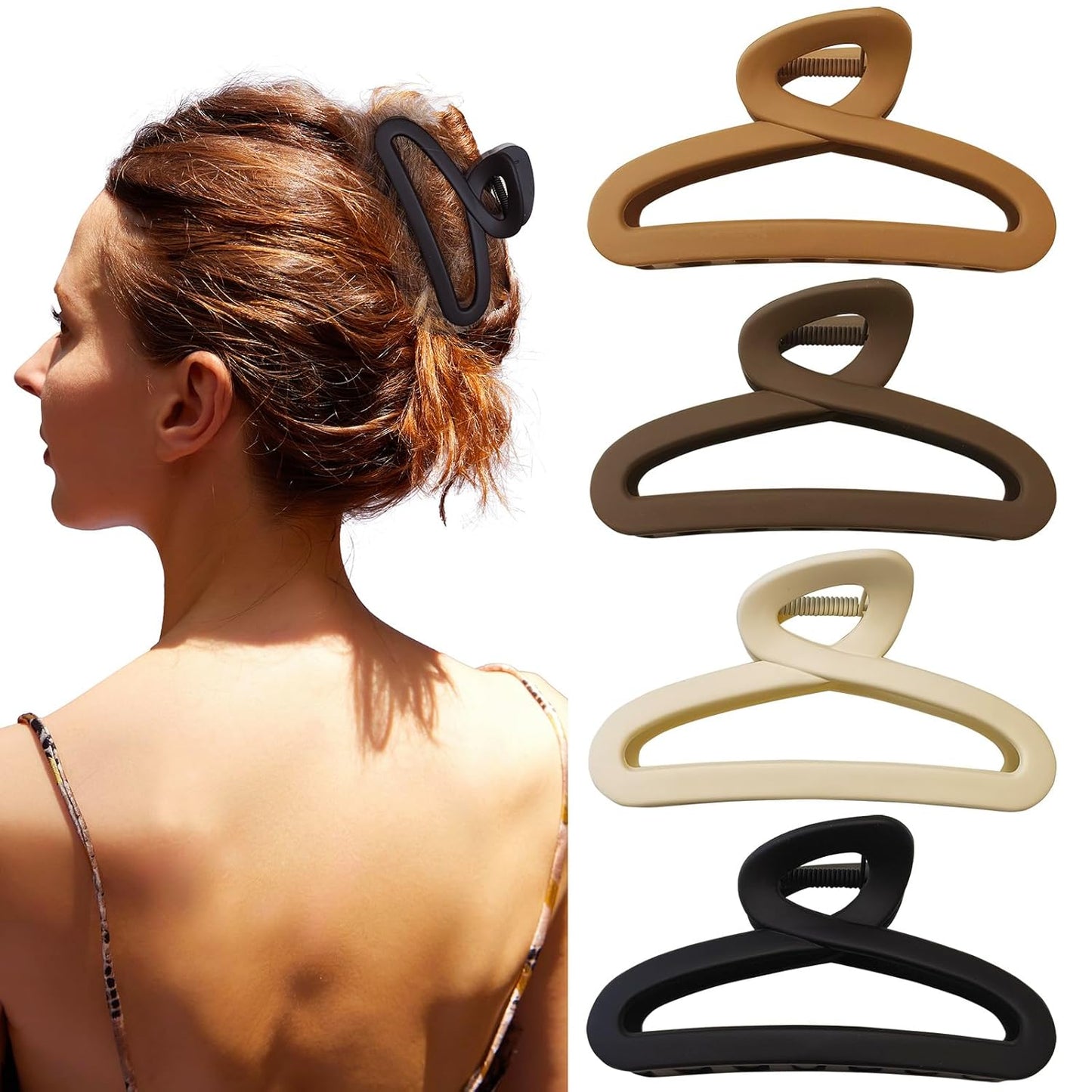 Hair Claw Clips, 4.3 Inch Non-Slip Unbreakable Matte Hair Claws for Women Medium Thick Long Hair, 4 Pack
