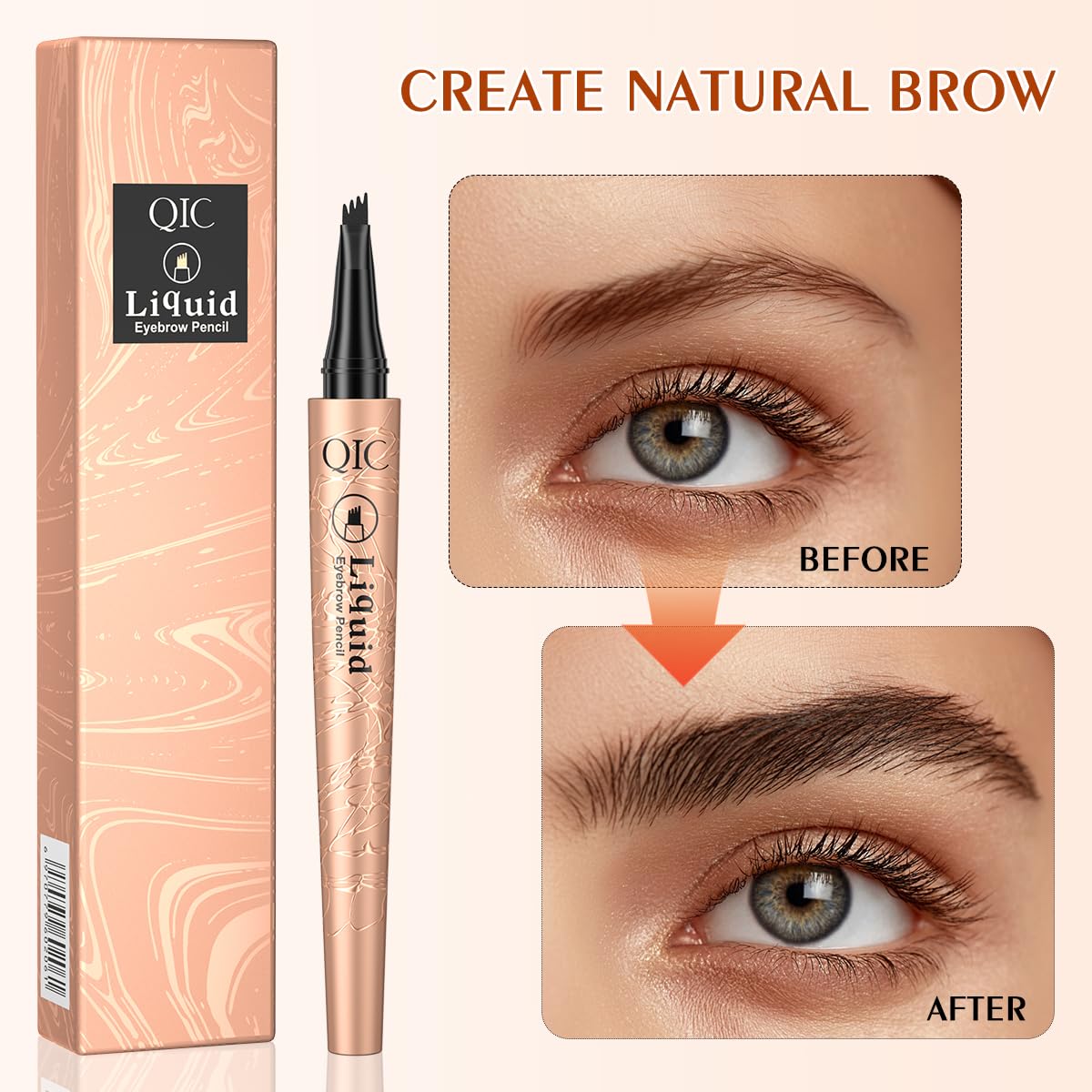 Microblading Eyebrow Pencil for Women - Waterproof Eyebrow Pen with 2-Fork-Tip Eye Brow Pen Create Natural Hair-Like Brows, Brow Pencil for Perfect Eyebrows Makeup Last All-Day, Black