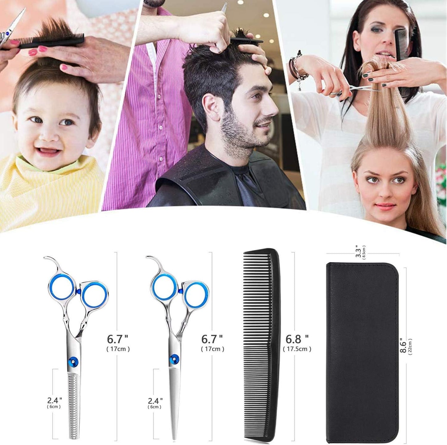 Professional Hair Cutting Scissors Shears Barber Thinning Set Kit- Family Hair Cutting,Barber Hair Cutting Tool Thinning texturizing/Blue 6"
