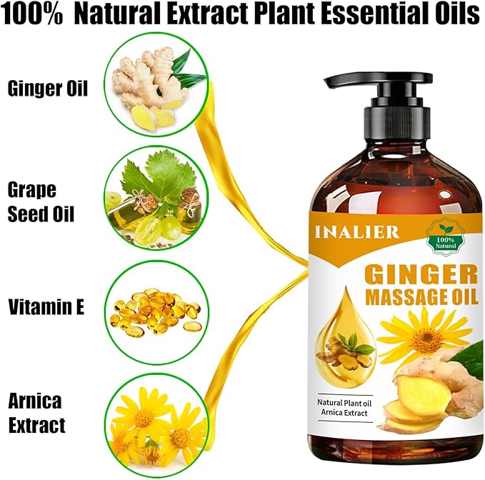 Ginger Massage Oil,Ginger Oil for Lymphatic Drainage,Massage Oil for Massage Therapy,﻿SPA Massage Oils,Relaxing Sore Muscle Massage Oil,Ginger Essential Oil for Body Massage