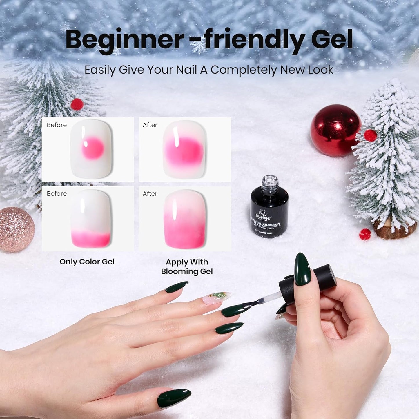 Beetles Blooming Gel Nail Polish - Christmas Limited Gel Polish for Spreading Effect Blossom Marble Natural Stone Watercolor Floral Print Soak off U V LED Lamp Cure Diy Nail Art Design Gifts for Women