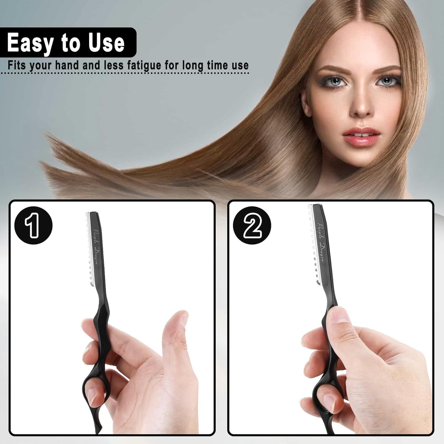 Hair Razors For Cutting Hair 7" Mental Thinning Styling Razors with 10 PCS Sharp Stainless Steel Blades Professional Hair Styling Tool for Salon and Home (Black)